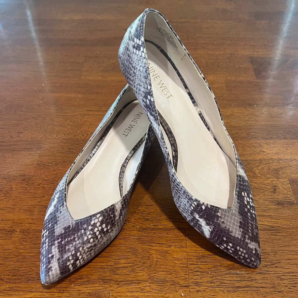 Nine West Snakeskin‎ Print Pointed Toe Kitten Heel Wedge Pumps Size 7.5M